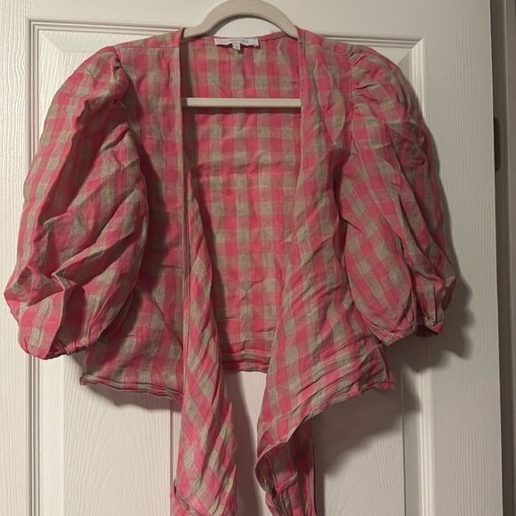 Olivaceous Wrap Tie Crop Top - Pink Checker - LIKE NEW - Tags - Size Medium - Picture 2 of 3